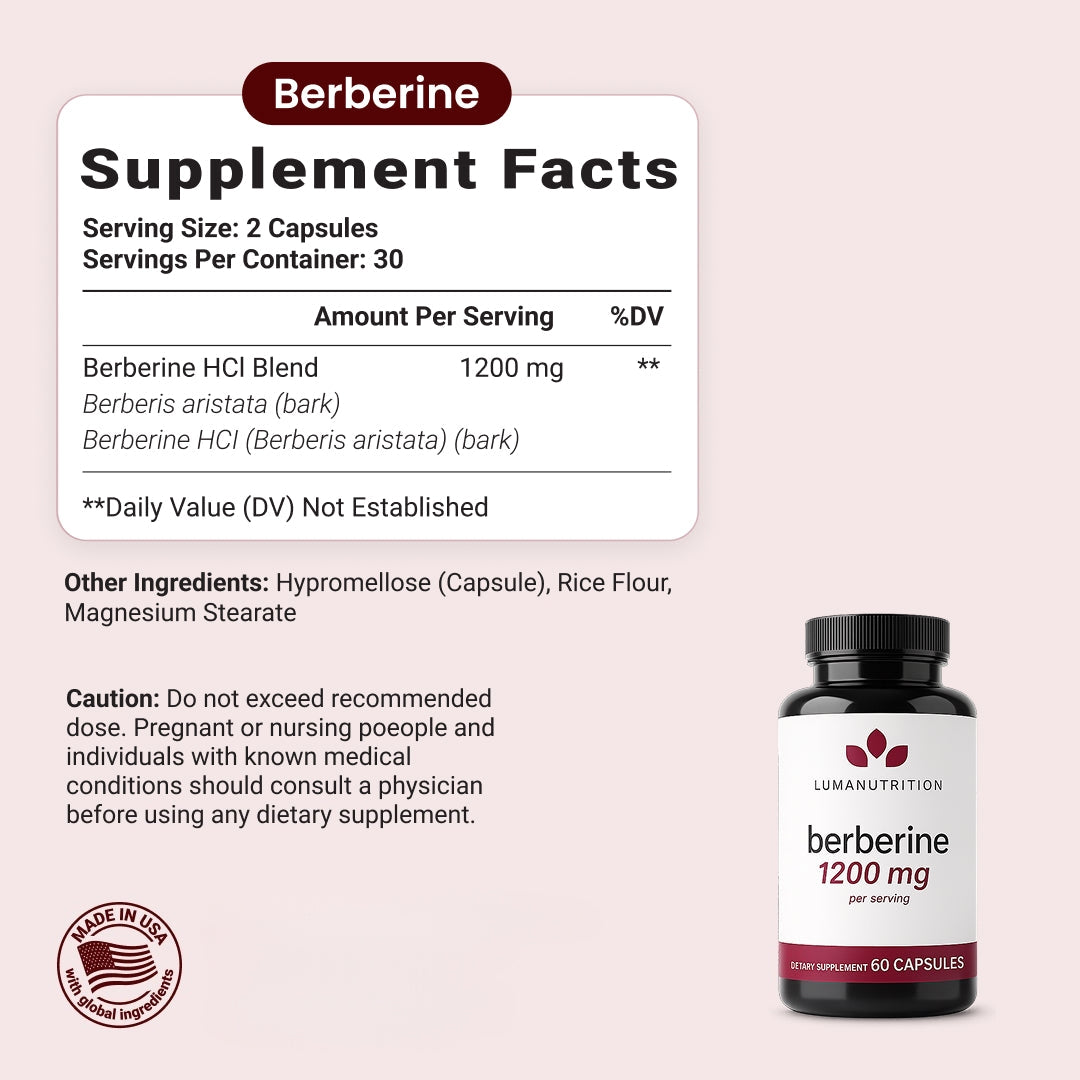 Berberine Supplement - Berberine HCL 1200mg Per Serving - 97% Berberine HCl - Vegan, Gluten Free - 60 Capsules